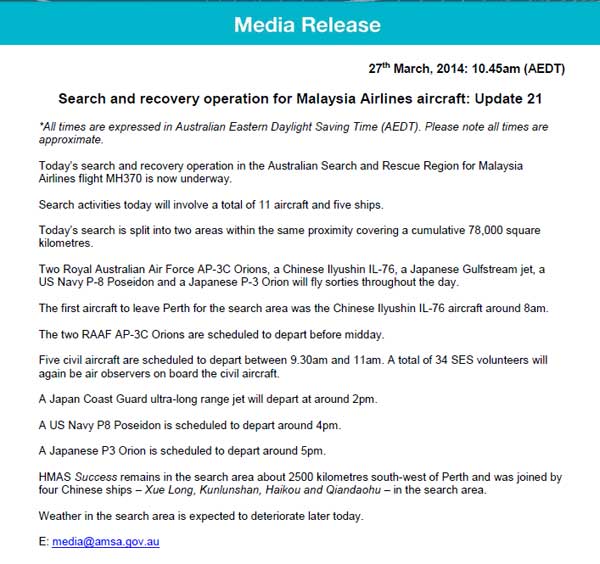 Flight MH370 search continues – China.org.cn Live – Live updates