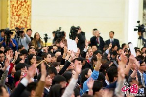 Chinese Premier Li Keqiang is hosting a press conference at the Great Hall of the People in Beijing, capital of China, March 15, 2015. [Yang Jia/China.org.cn]